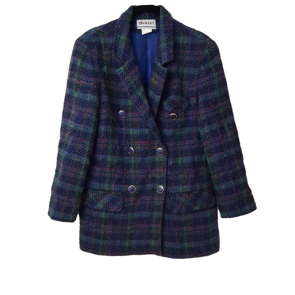 Vintage Plaid Double Breasted Wool Blazer for Women DAMART U.S. Size 8
